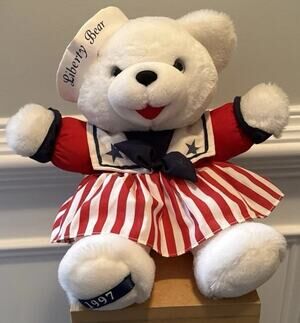 Vintage 1997 Liberty Bear Patriotic Sailor Plush Teddy Bear Red White Blue USA